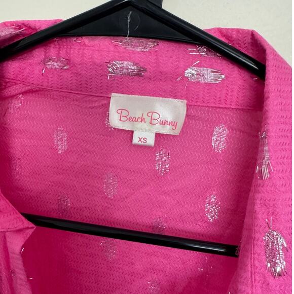 Beach Bunny Women's Tie Front Coverup in Hot Pink/Silver Size XS - Picture 3 of 5